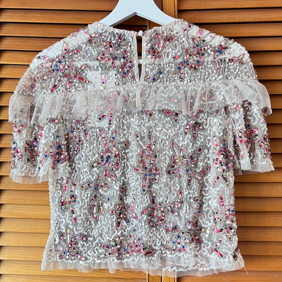 [NWT] Zara Sequin Mesh Short-Sleeve Top - Picture 3 of 6